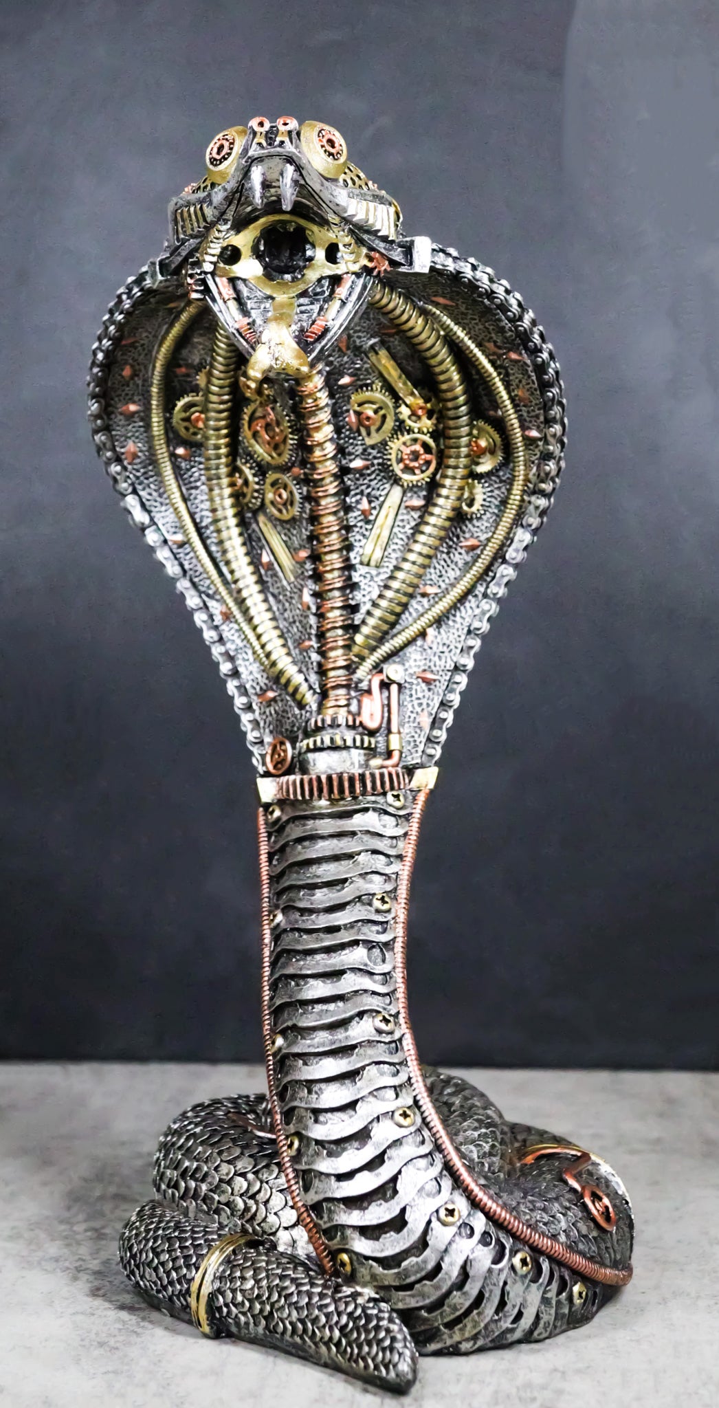 Military War Machine Steampunk Gearwork Robotic Cyborg Cobra Snake Figurine