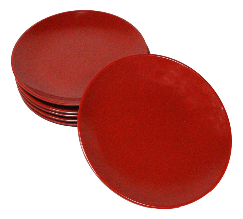 Set Of 6 Traditional Solid Red Black Melamine Salad Appetizer Round Plates 7"D