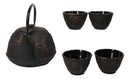 Bronze Oriental Dragon Design Tetsubin Cast Iron Teapot 33oz And 4 Tea Cups Set