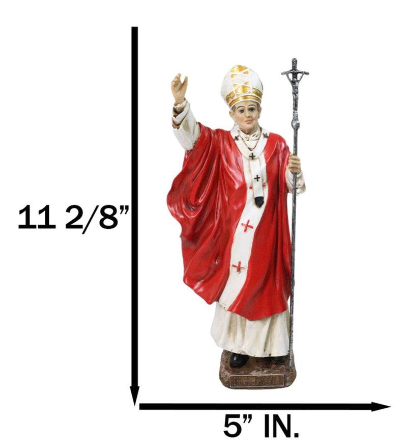 Venerable Pontiff Pope Saint John Paul II Holding Papal Ferula Crucifix Figurine