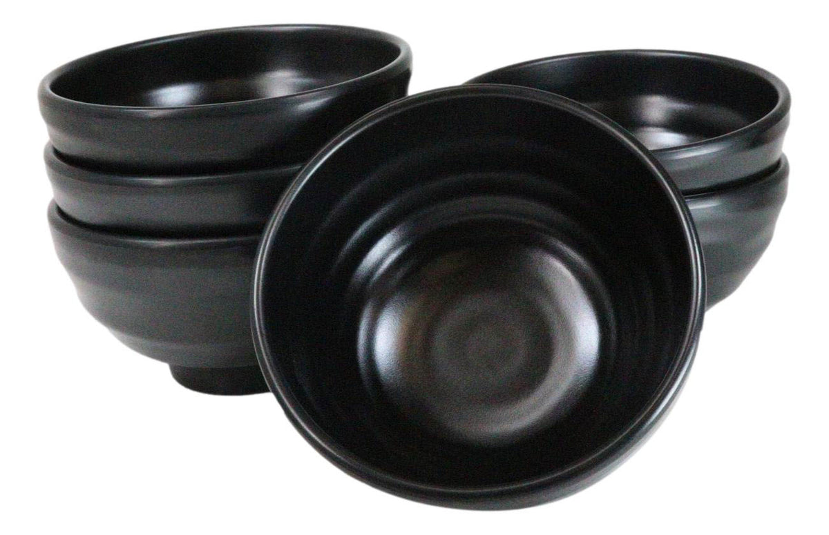 Pack Of 6 Modern Matte Black Melamine Small Round Soup Appetizer Rice Bowls 10oz