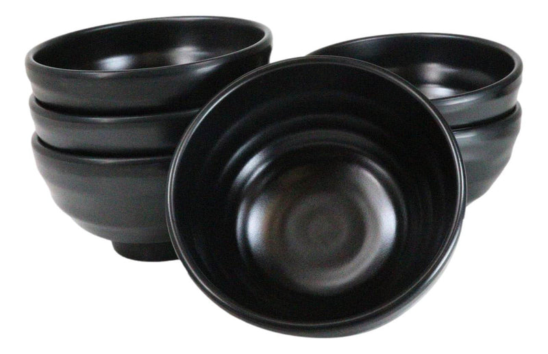 Pack Of 6 Modern Matte Black Melamine Small Round Soup Appetizer Rice Bowls 10oz
