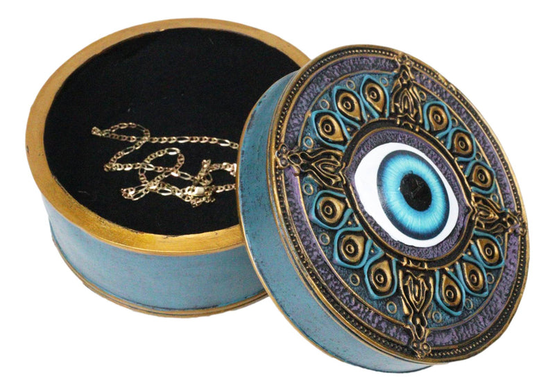 Auspicious Evil Eye With Peacock Train Sacred Compass Trinket Decorative Box