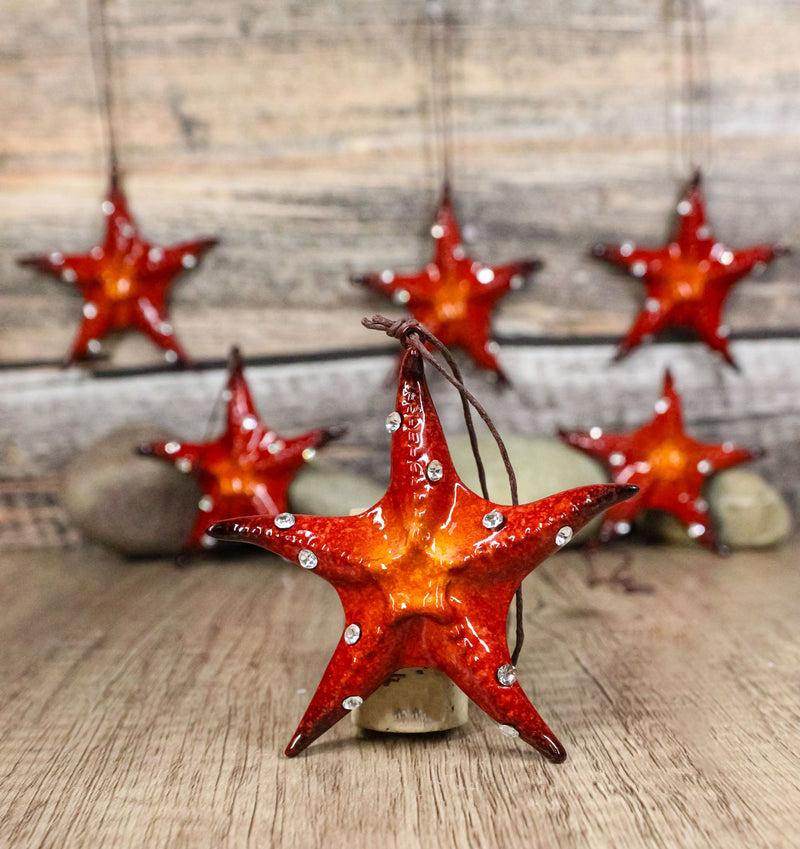 Set Of 6 Red Starfish Sea Stars Ocean Marine Wall Hanging Decor Tree Ornaments