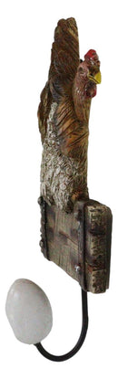 Rustic Country Farm Barn Chicken Hen Perched On Wood Plank Laying Egg Wall Hook