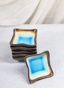 Set Of 6 Blue Sky Aozora Kannyu Ceramic Wavy Square Shaped Sauce Dishes 2.75"