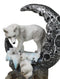 Winter Snow White Wolf Mother With Pup By Snowy Crater Crescent Moon Figurine