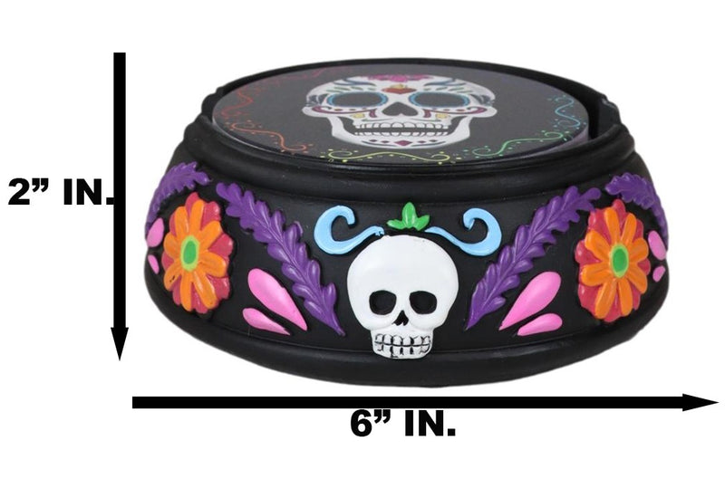 Gothic Tribal Tattoo Sugar Skulls Floral Day Of The Dead Coasters And Holder Set