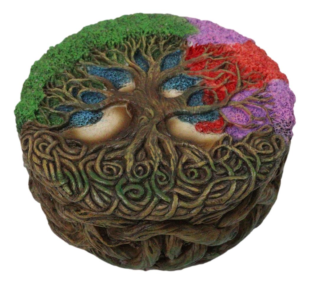 Celtic Sacred Tree of Life Yggdrasil With Dendritic Roots Round Trinket Box 5"
