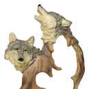 Large Rustic Howling Wolf Bust With Wolf Pack Family In Forest Scene Figurine