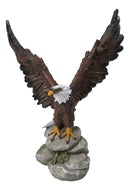 American Bald Eagle with Open Wings On Rock Cliff Statue Figurine 9.75" Tall