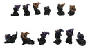 Set of 12 Halloween Black Cats With Witch Hats Mini Figurines In Multi Poses