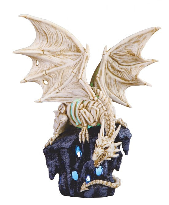 Gothic Exo Skeleton Dragon On Rock Cavern With Colorful LED Light Figurine
