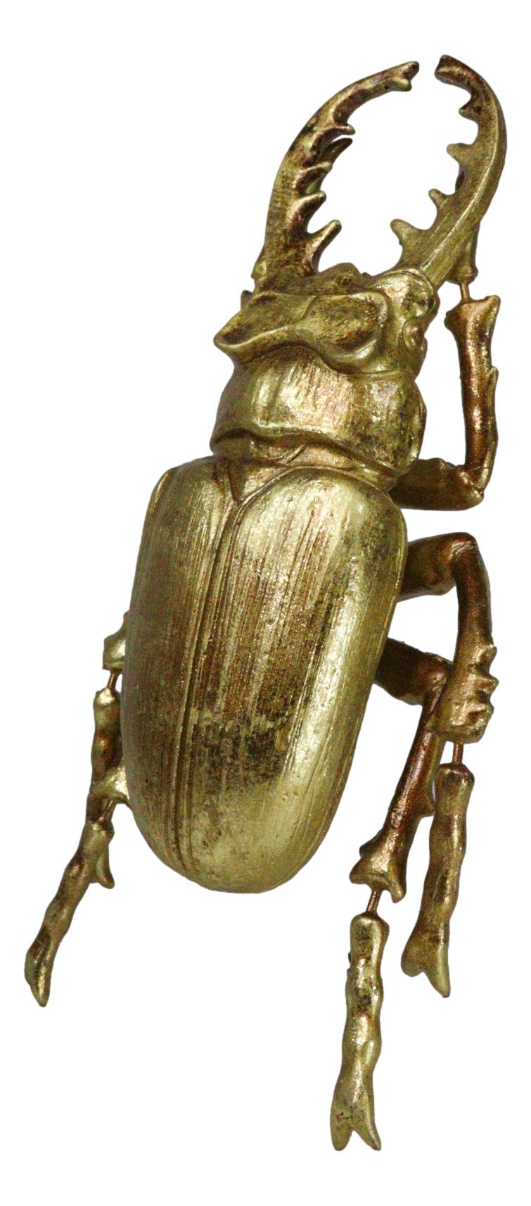 Medium Gold Resin Great Stag Horned Beetle Wall Decor Or Tabletop Figurine