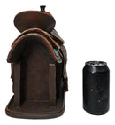 Western Saddle Centerpiece Figurine Faux Tooled Leather Turquoise Accents 13"L