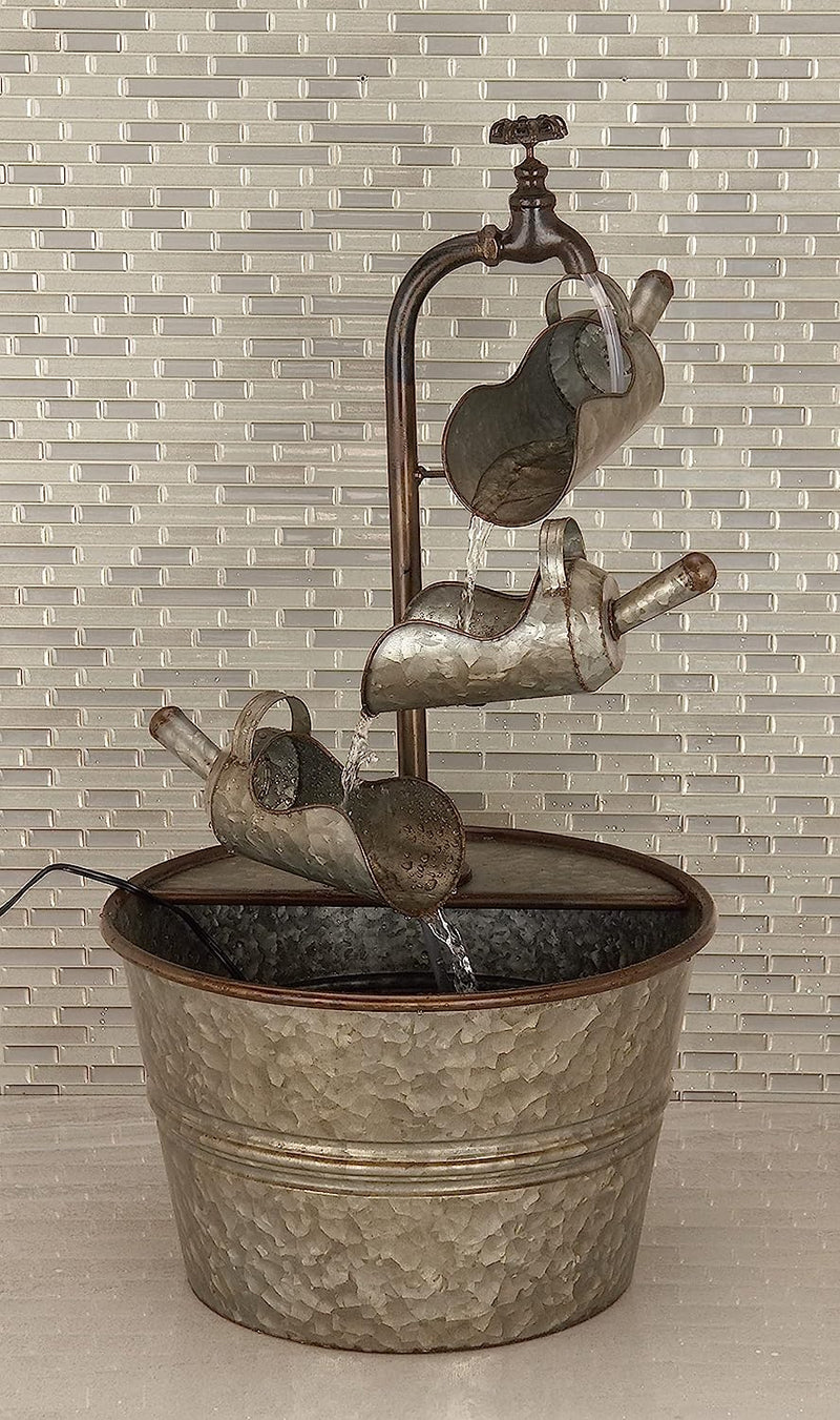 Galvanized Metal Rustic 3 Tier Shovels Cascading Basin Electric Water Fountain