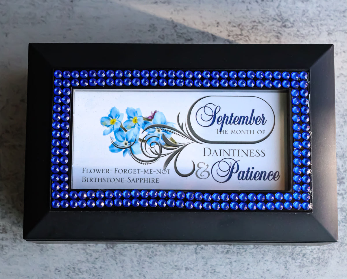 September Month Peridot Birthstone Patience Daintiness Black Musical Trinket Box
