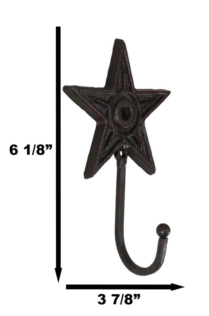 Cast Iron Rustic Western Star Wall Hanger Coat Jacket Towel Hook Set Of 4 - Ebros Gift