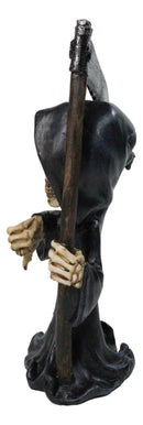Grim Reaper Holding Scythe Figurine with Thumbs Down Gesture, Gothic Skeleton