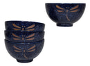 Made In Japan Auspicious Dragonfly Blue Rice Soup Dessert 8oz Bowls Set of 4