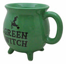 Wicca Magic Green Witch Flying Broomstick Cauldron Ceramic Mug With Handle 16oz