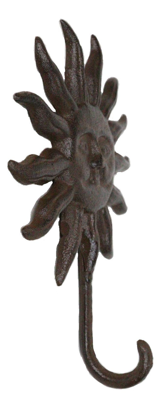Pack Of 2 Rustic Cast Iron Belenos Helios Radiant Sun God Wall Hook Sculptures