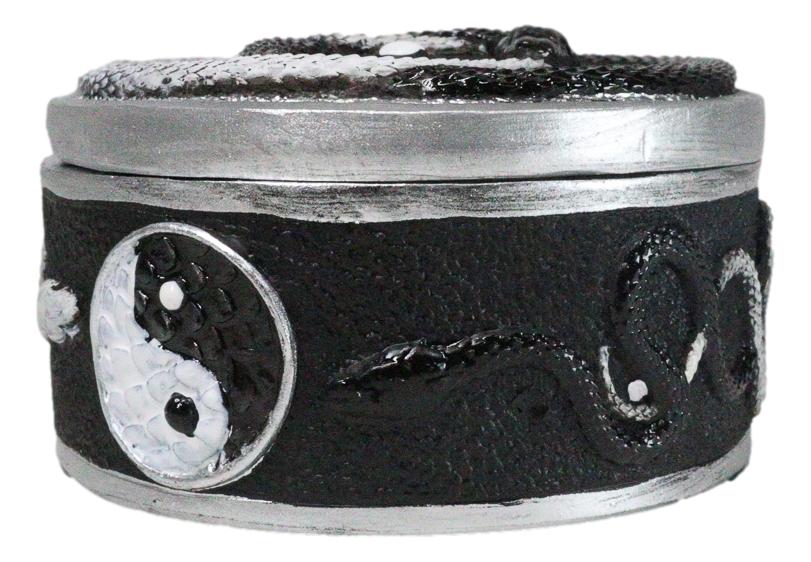 Spiritual Harmony Black And White Coiled Yin Yang Snake Small Trinket Box 4"D