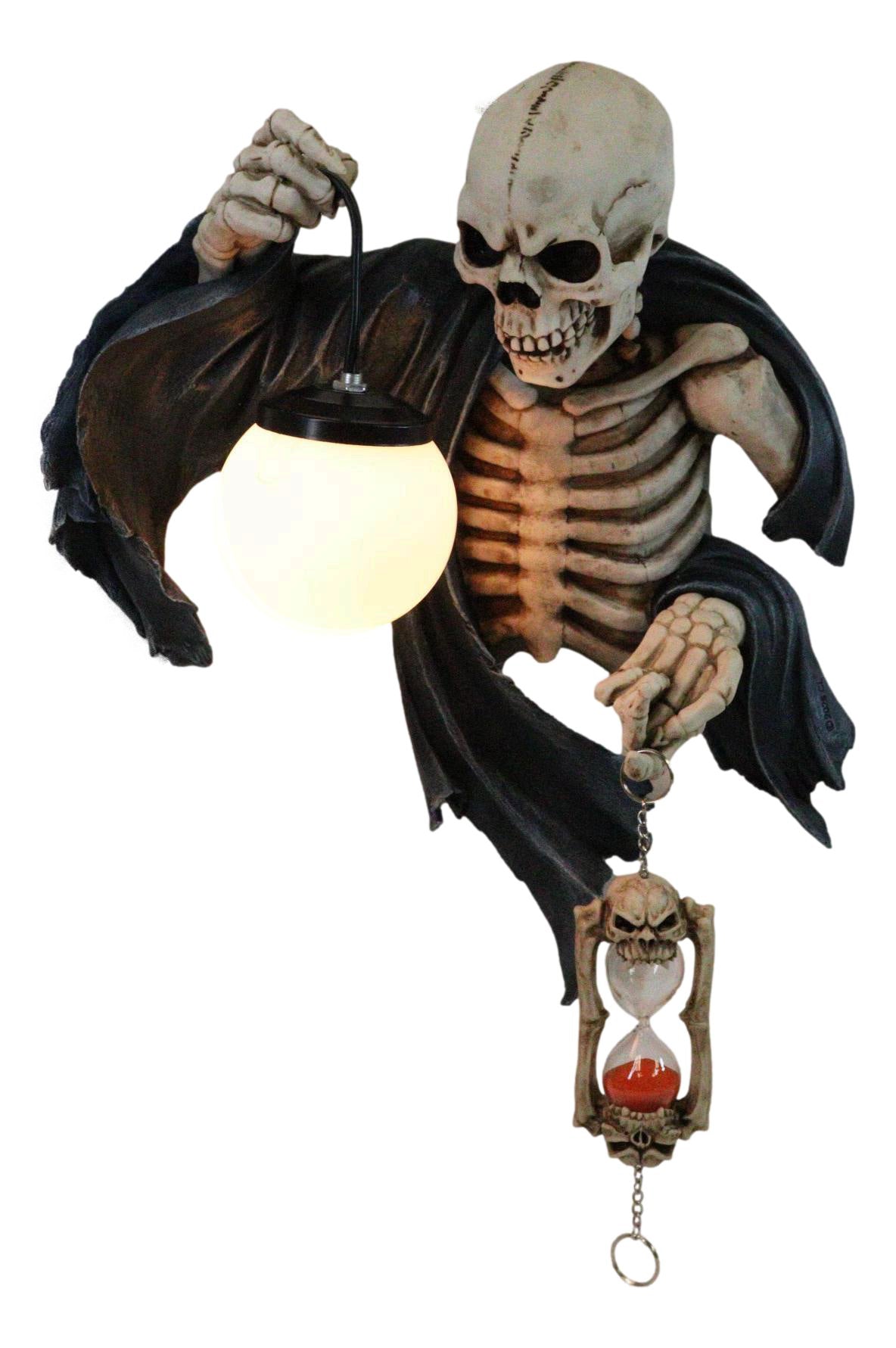 Ebros Time Waits For No Man Grim Reaper Skeleton Wall Relief Lamp with Hourglass