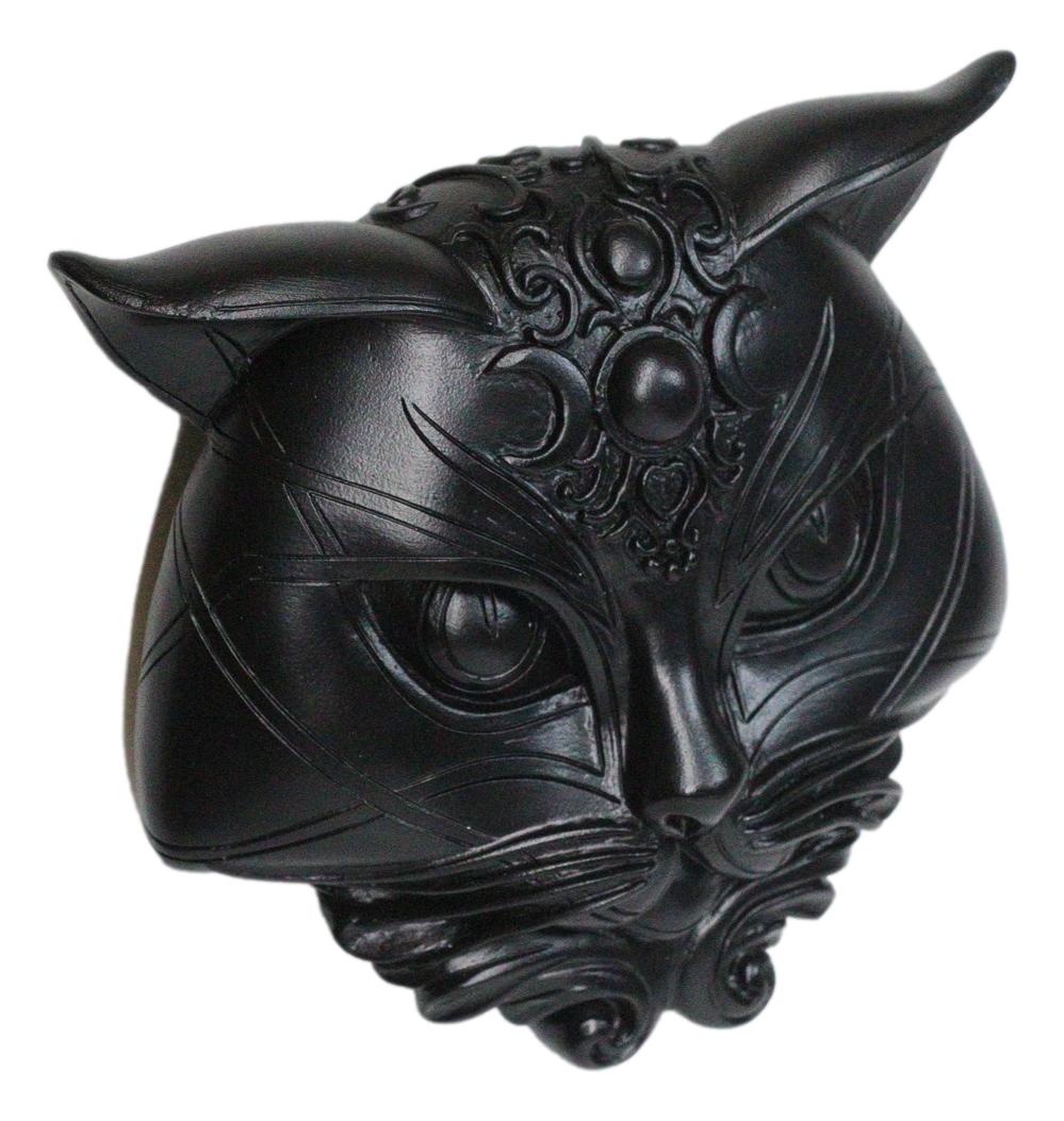 Wicca Black Sacred Cat Moon Masque Ornament On Pole Stand Or Wall Sculpture