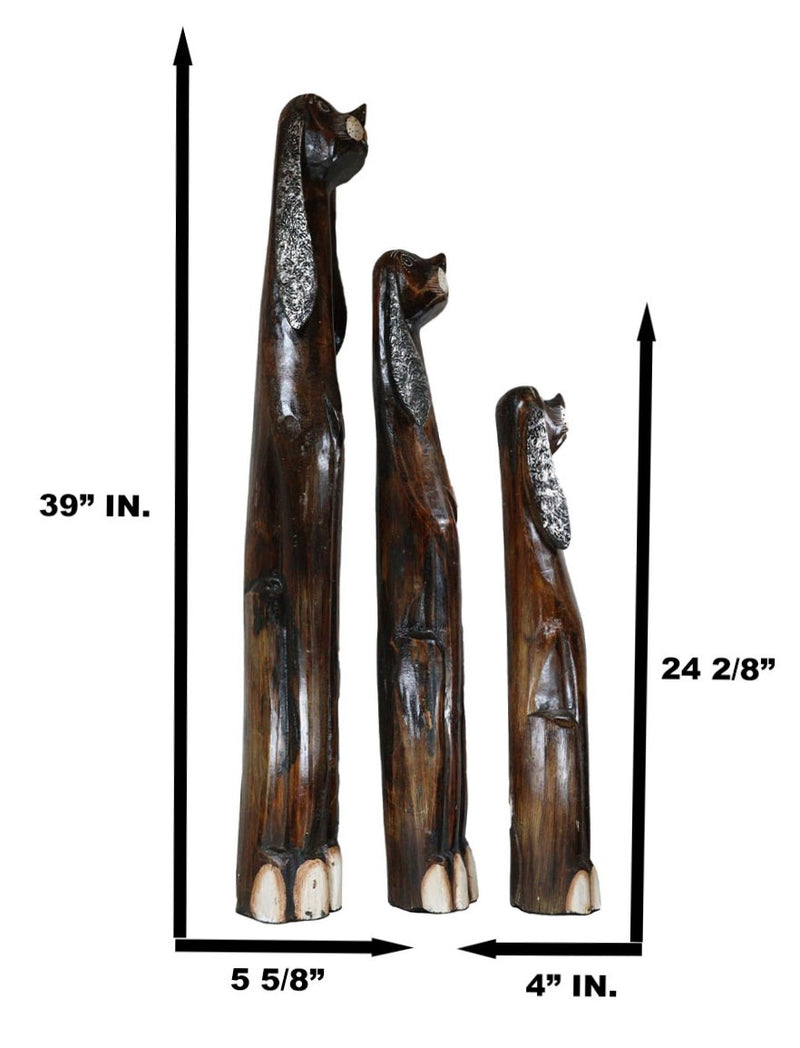 Balinese Wood Handicraft 3 Feet Large Silvered Ears Canine Hound Dog Set Statue