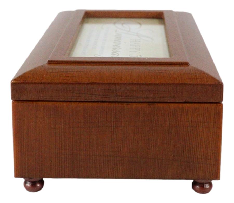 Happy Fiftieth 50th Anniversary Polished Burlwood With Trinket Wind Up Music Box