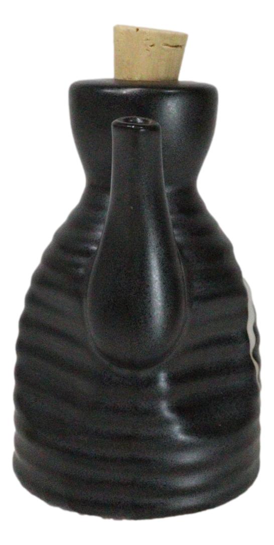 Matte Black Traditional Japanese Soy Sauce Dispenser Flask Tenmoku Porcelain Set