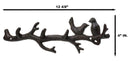Rustic Cast Iron 2 Lovebirds On Tree Branch Multi Points Wall Hooks 12.5" Long