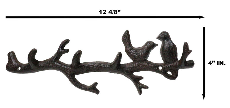 Rustic Cast Iron 2 Lovebirds On Tree Branch Multi Points Wall Hooks 12.5" Long