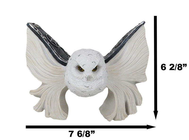 Arctic Magic White Snow Owl Flapping Its Pentagram Spellbook Wings Figurine