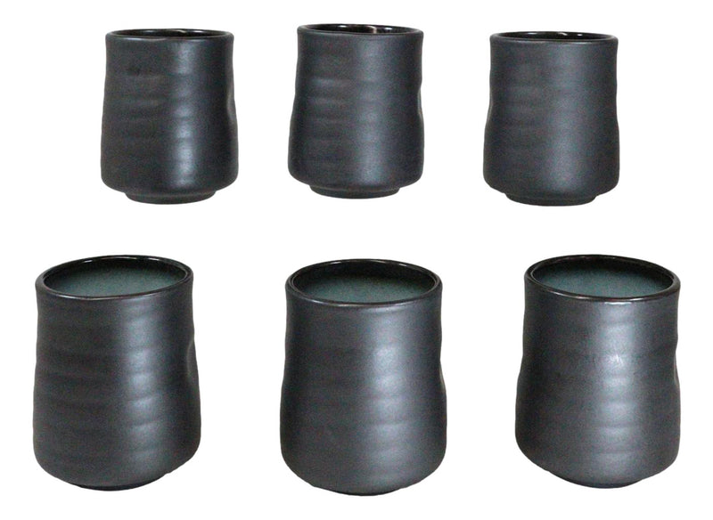 Pack Of 6 Blue Sky And Stars Seikai Reactive Glaze Ceramic Yunomi Tea Cups 9oz