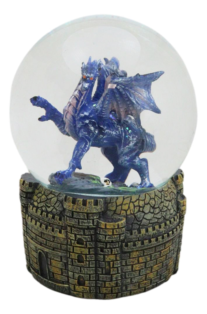 Legends Fantasy Blue Midnight Dragon Water Globe With Glitters Figurine 100mm