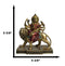 Hindu Goddess Durga Wearing Red Sari With Weapons Riding On Lion Figurine