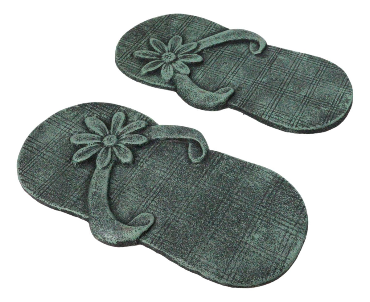 Cast Iron Flip Flop Stepping Stones Set of 2 Beach Getaway Left & Right Sandals