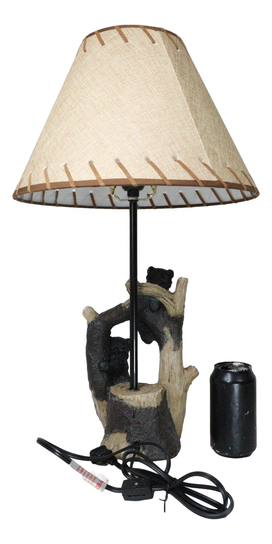 Rustic Western Whimsical Forest Playful Black Bear Cubs Climbing Tree Table Lamp