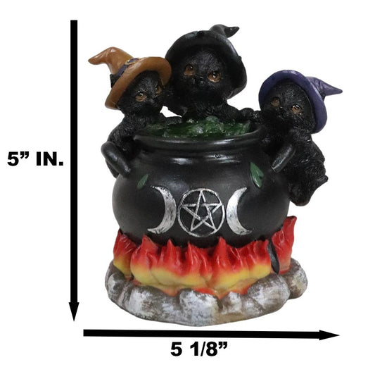 Witching Hour 3 Wiccan Kitten Cats By LED Potion Triple Moon Cauldron Figurine
