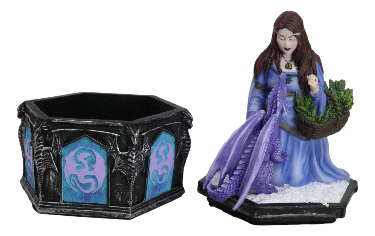 Fantasy Four Seasons Winter Friendship Fairy With Dragon Decorative Box Figurine