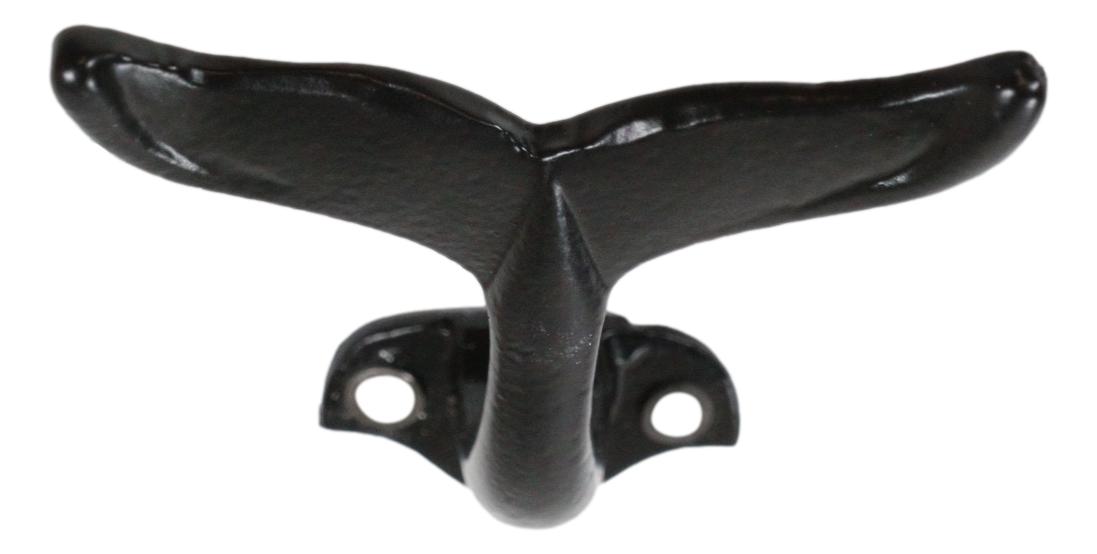 Pack Of 2 Black Cast Iron Nautical Baleen Blue Whale Tail Wall Coat Hook Hangers - Ebros Gift