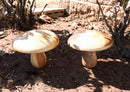 Pack Of 2 Rustic Handcrafted Hardwood Acacia Mushrooms With Golden Edge Decors