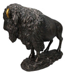 Large North American Open Grassland Plains Bison Buffalo On Rock Base Statue