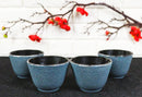 Pack Of 4 Royal Blue Cast Iron Tetsubin Textured Surface Tea Cups 3oz