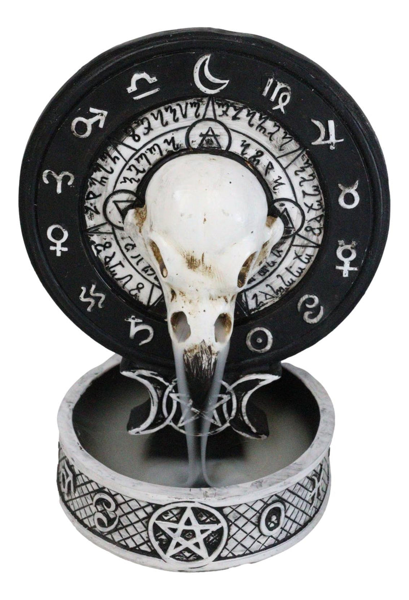 Gothic Raven Skull Triple Moon Astrology Zodiac Backflow Incense Cone Burner