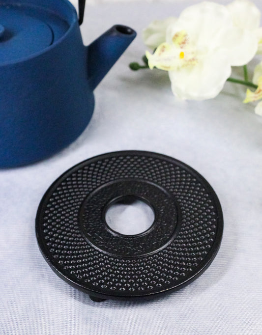 Round Hobnails Pattern Cast Iron Metal Tetsubin Teapot Trivet Stand 5"D