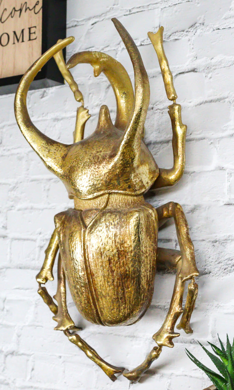 Ebros Gold Leaf Giant 3 Horned Rhinoceros Resin Wall Sculpture Or Table Decor