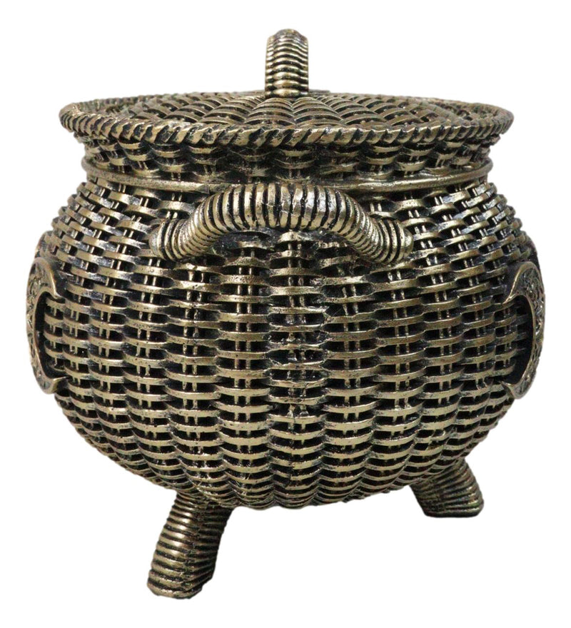 Wiccan Triple Moon Cauldron Pot In Wicker Finish Decorative Trinket Crystals Box